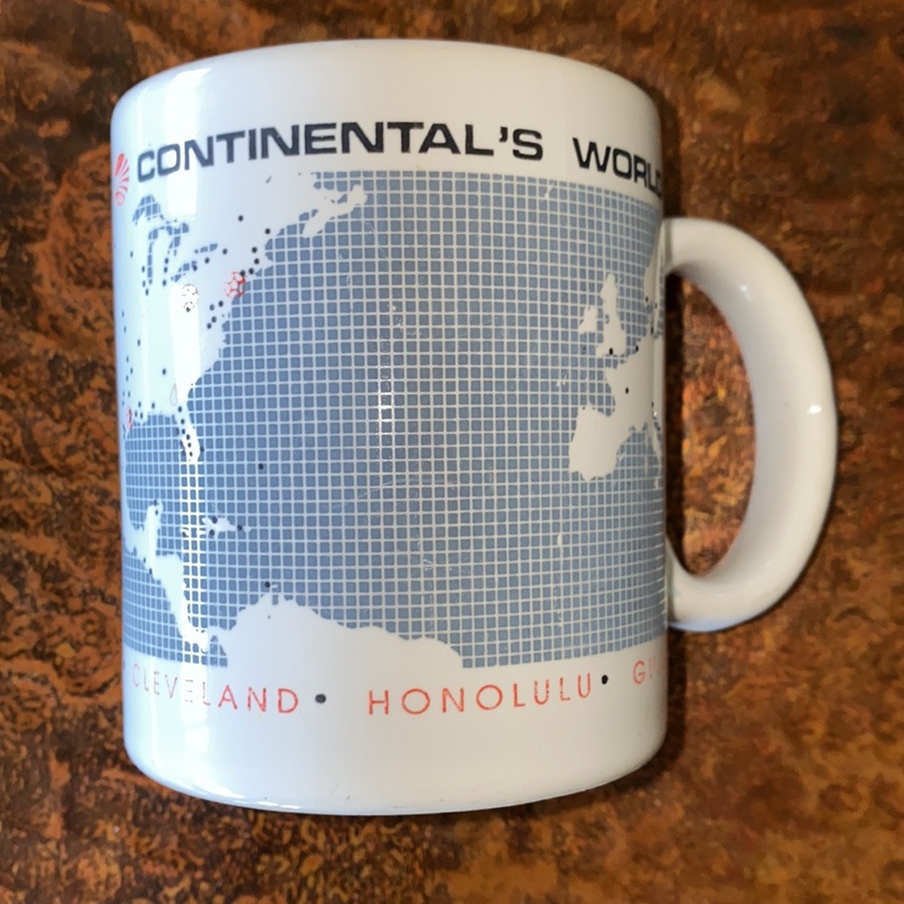 Continental Airlines Ceramic World TravelTheme Mug Vintage Aviation Collectible